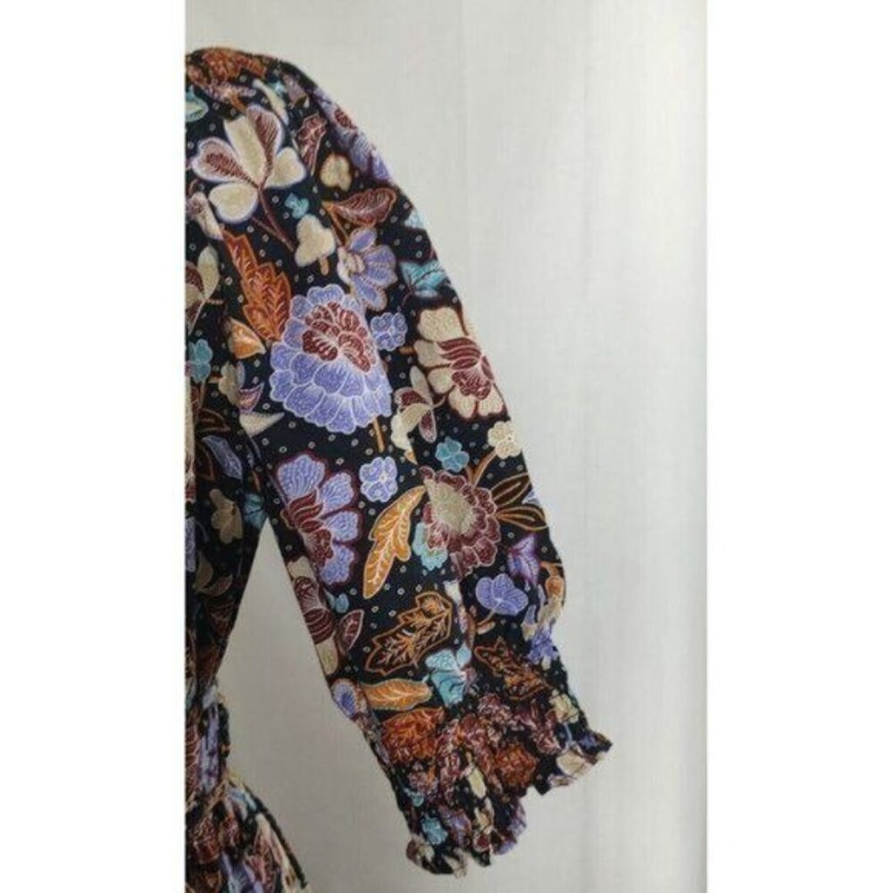 Ann Taylor Midi Dress 4 Floral Batik Puff Sleeve Tiered Flare - Picture 9 of 10